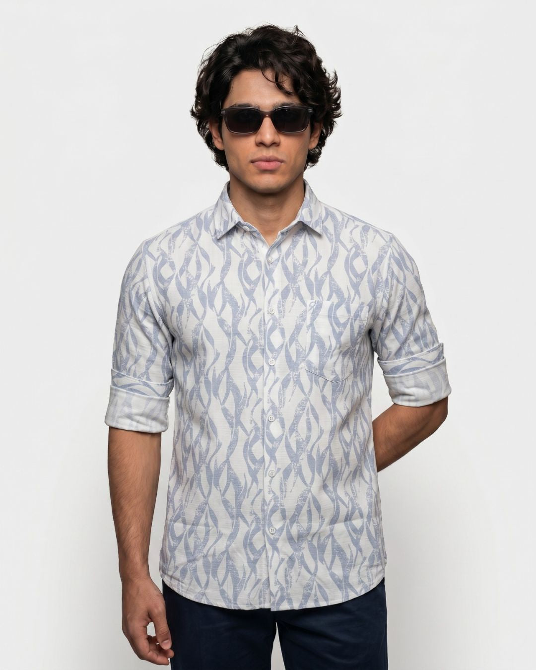 Sky Blue Spiral Print Shirt