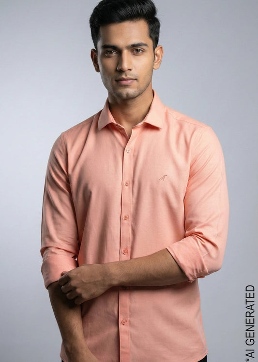 Peach Knitted Full Sleeve Shirt