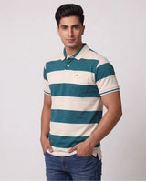 Teal & White Striped Polo T-Shirt
