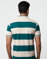 Teal & White Striped Polo T-Shirt