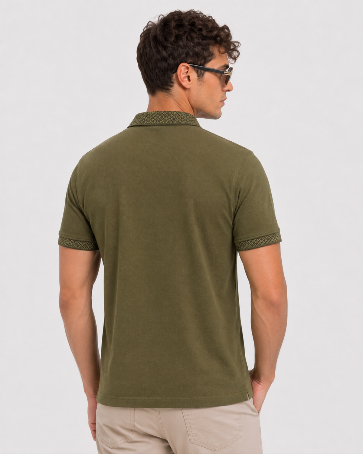 Olive Green Textured Polo T-Shirt