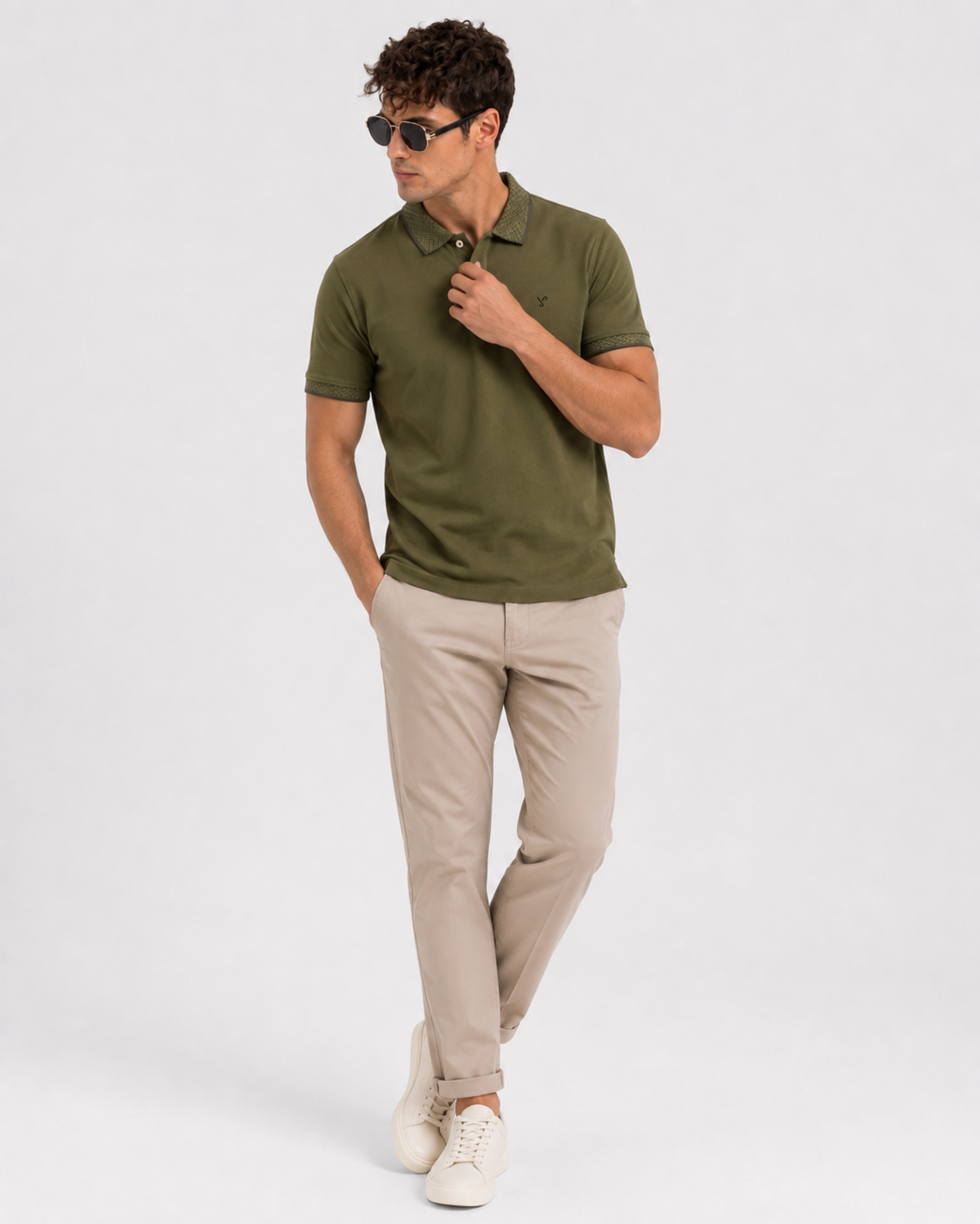Olive Green Textured Polo T-Shirt