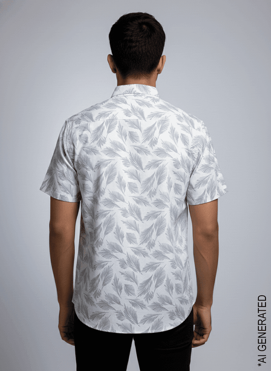 White Grey Print Shirt