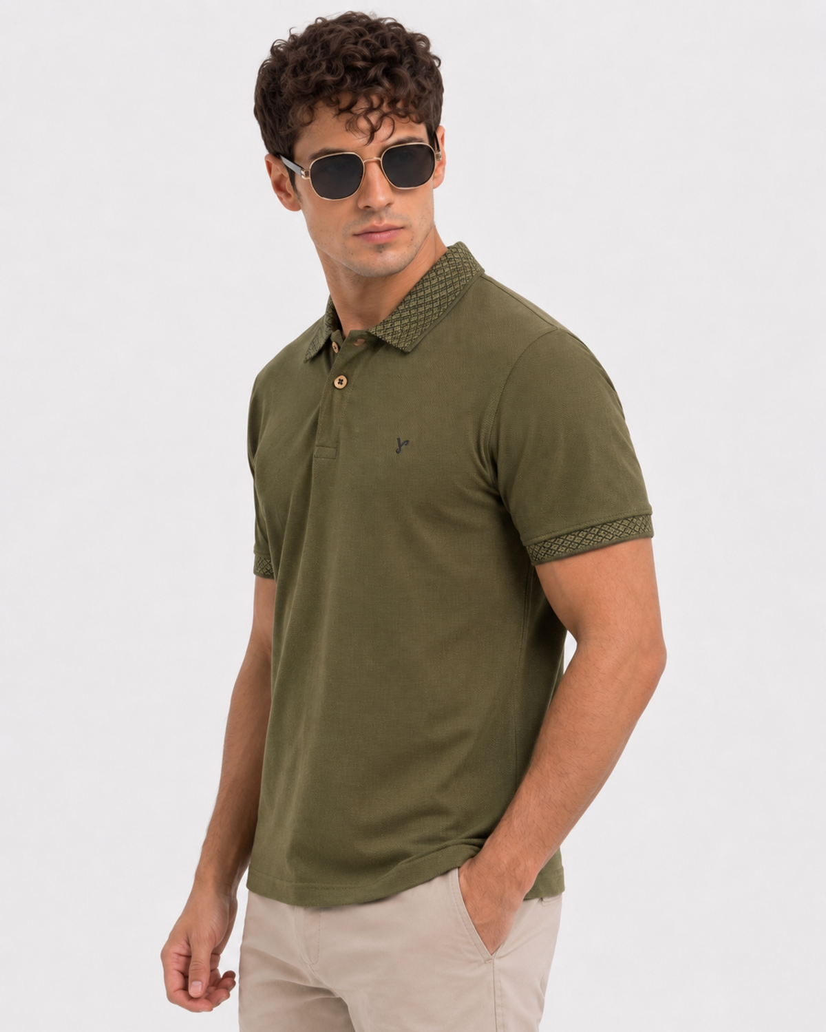 Olive Green Textured Polo T-Shirt
