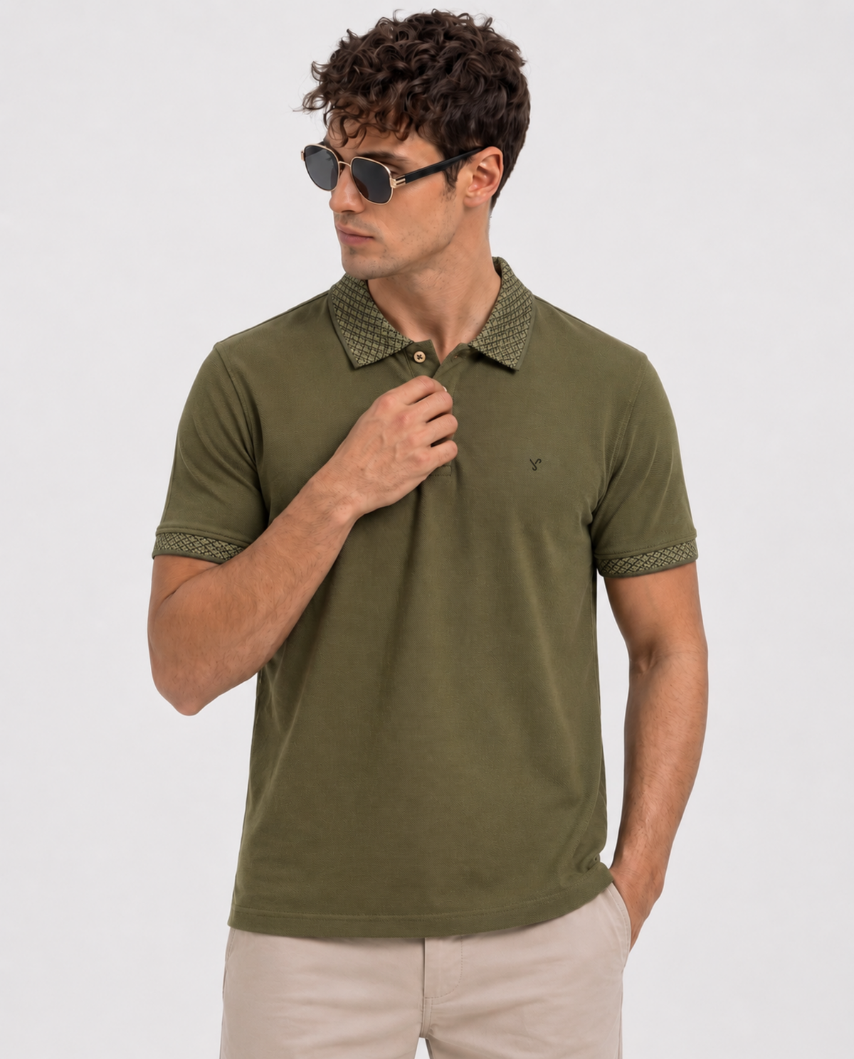 Olive Green Textured Polo T-Shirt