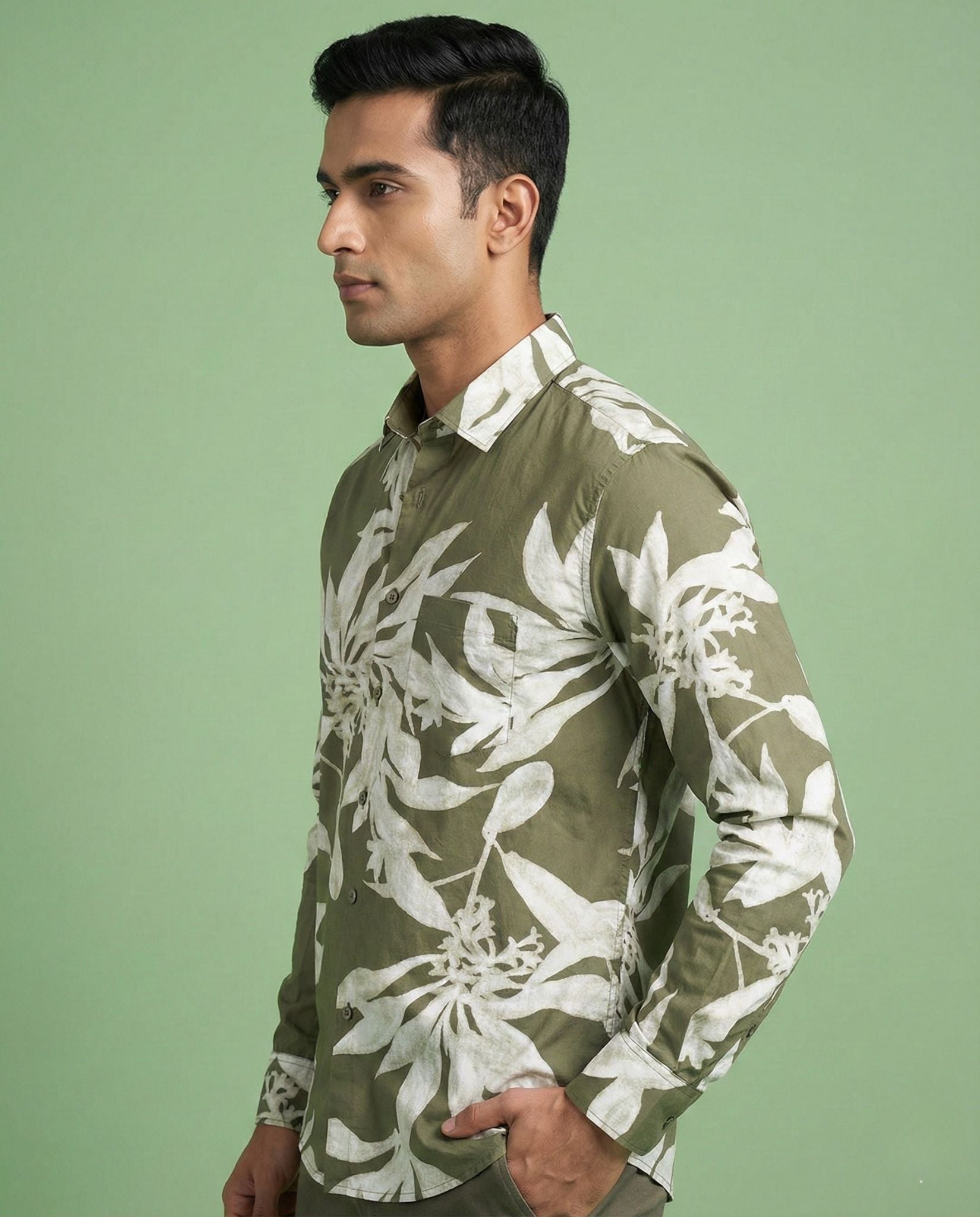 Green Leaf Print Shirt