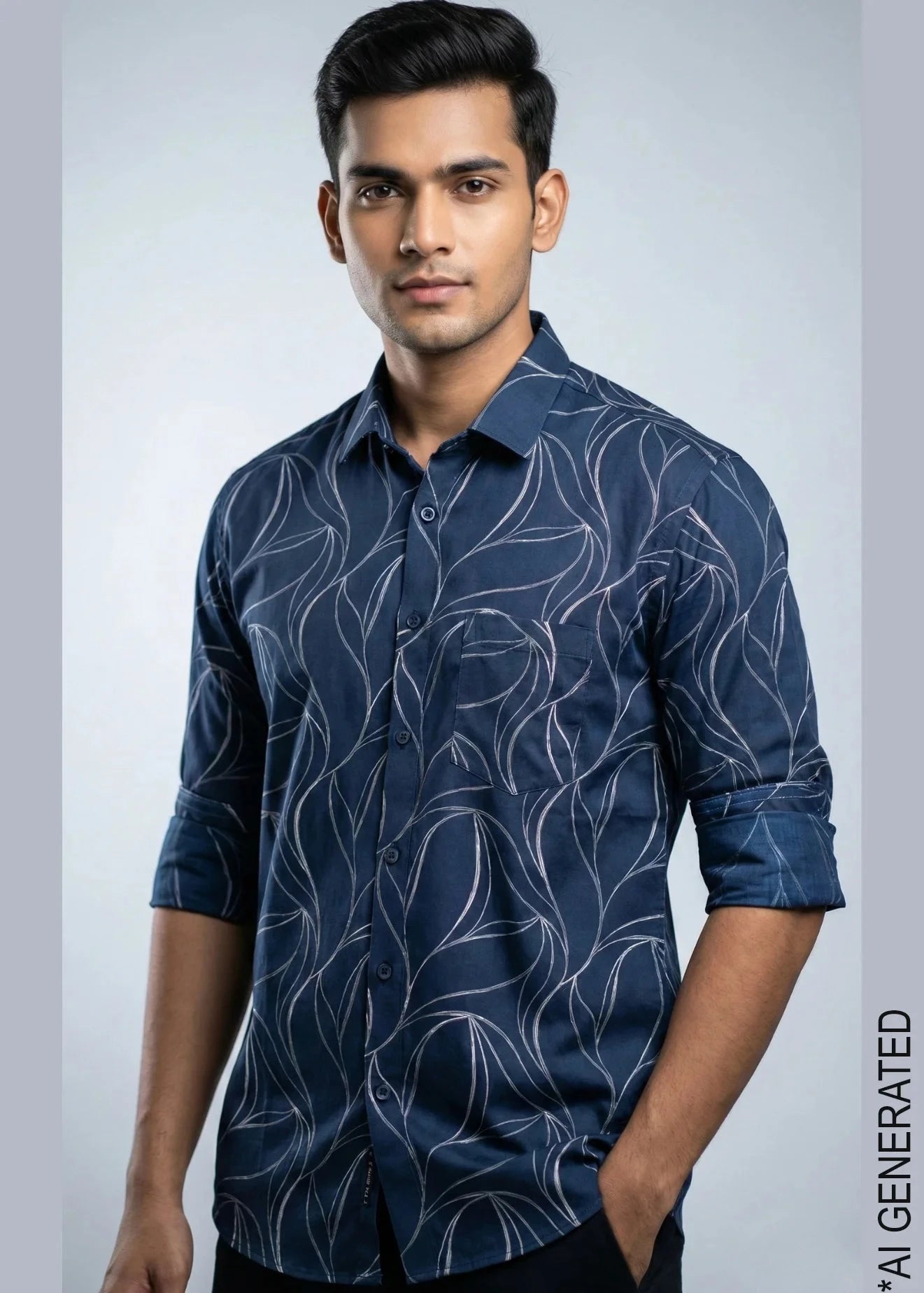 Full Sleeve Navy Print Shirt