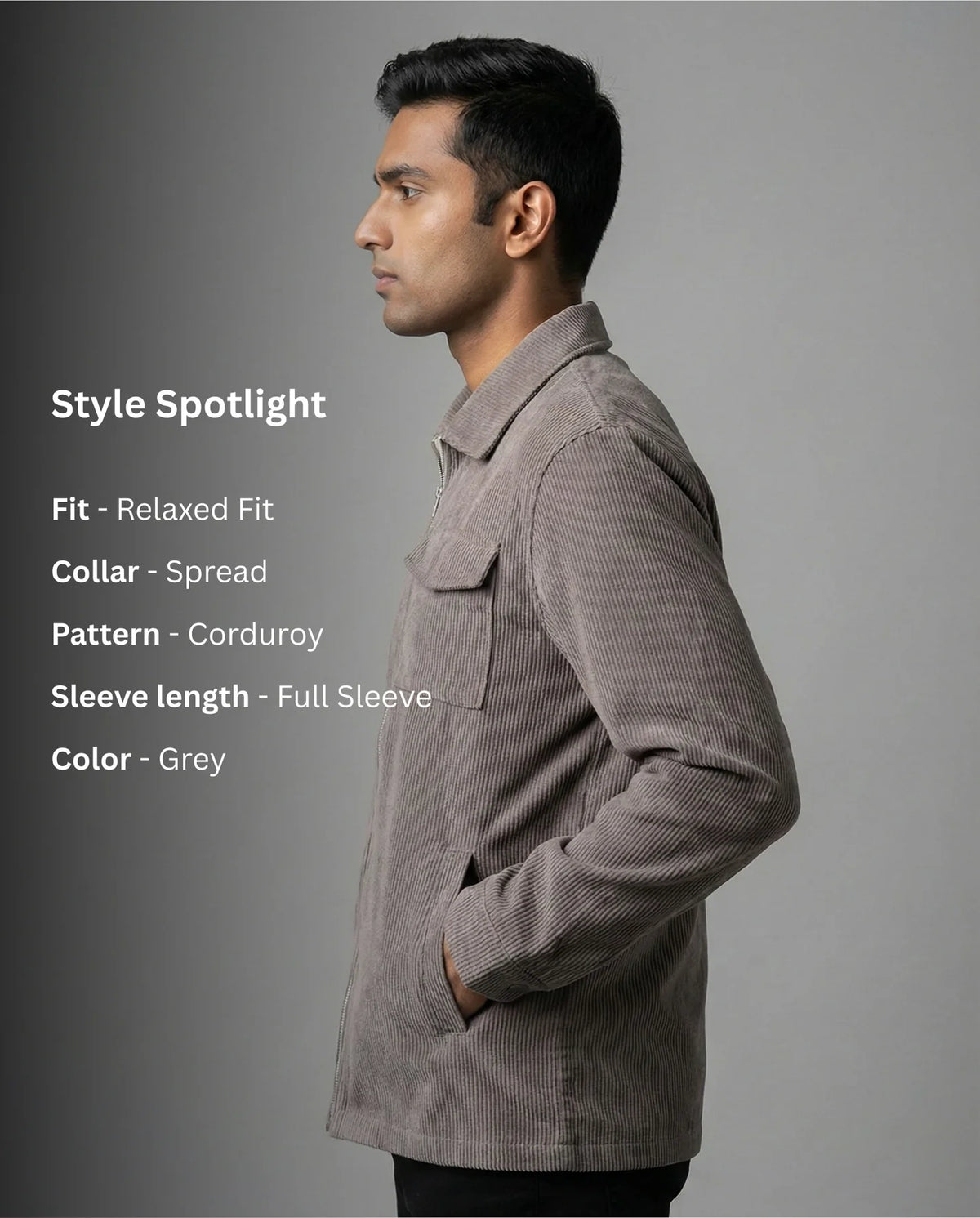 Grey Zipper Shacket for Men