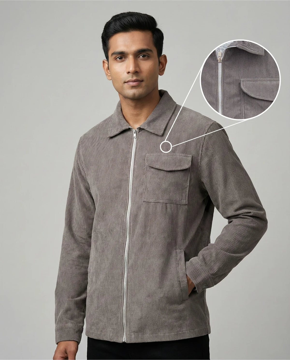 Grey Zipper Shacket for Men