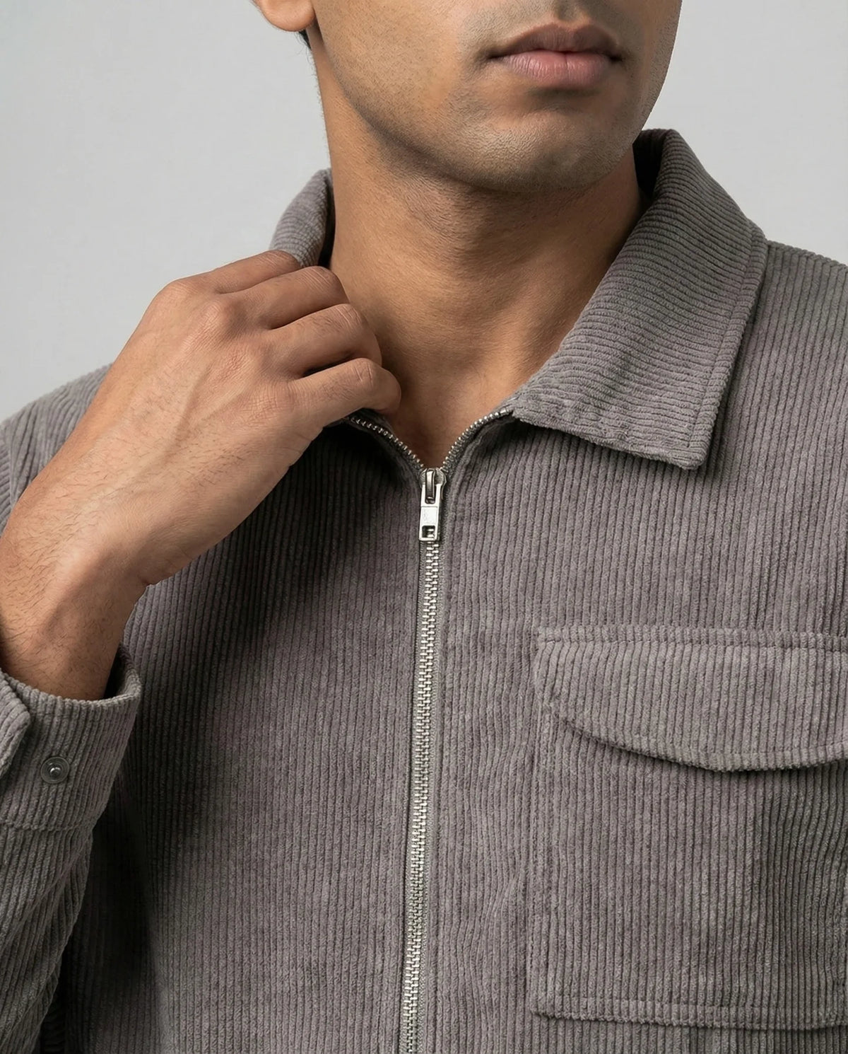 Grey Zipper Shacket for Men