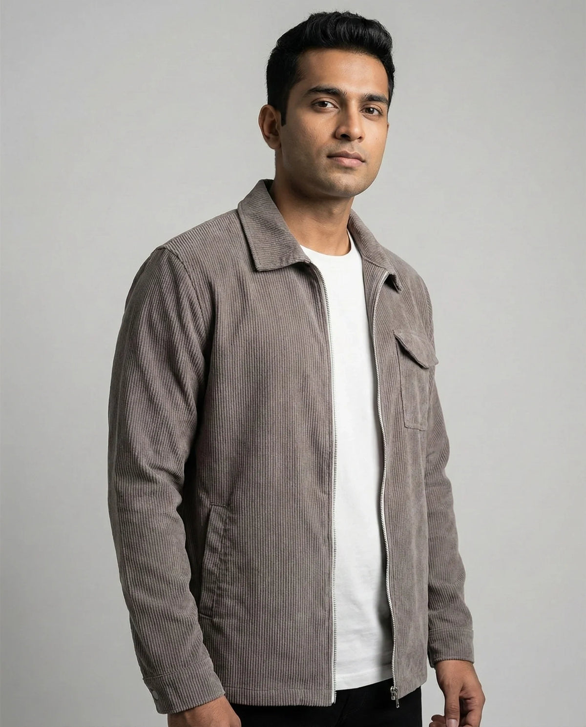Grey Zipper Shacket for Men