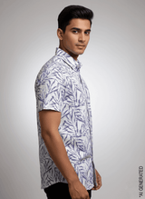 Blue White Leaf Print