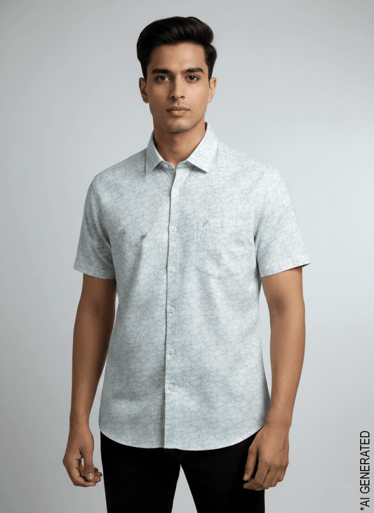 Half Sleeve White green print