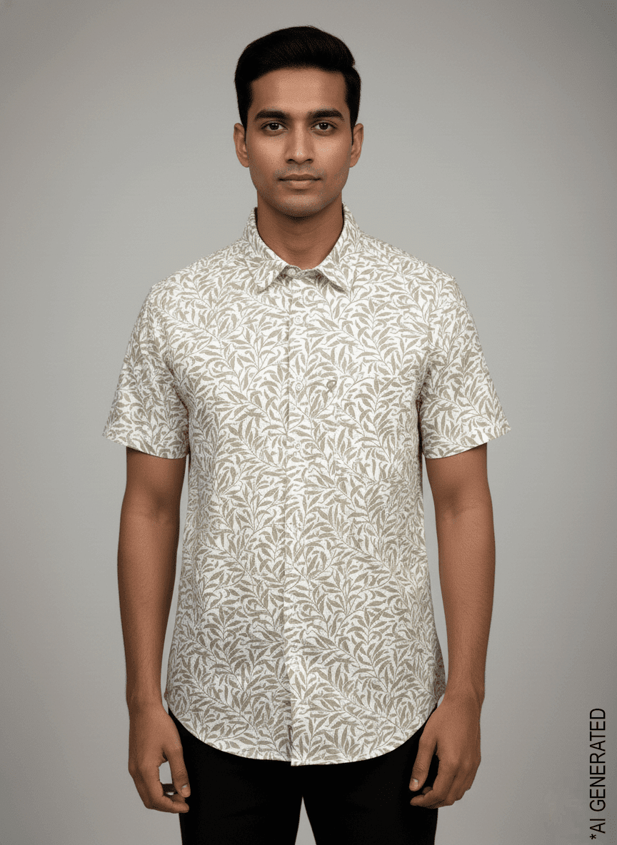 Half Sleeve White Brown print