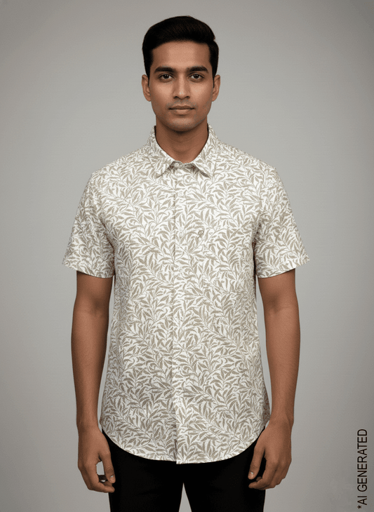 Half Sleeve White Brown print