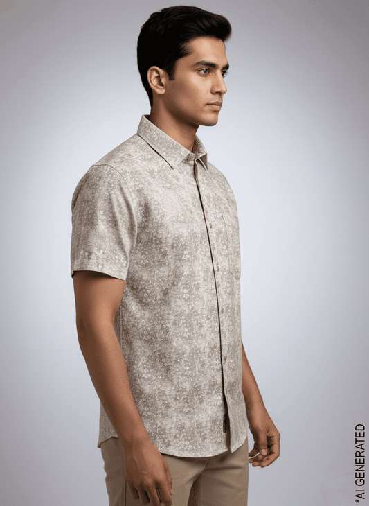 Half Sleeve Beige print