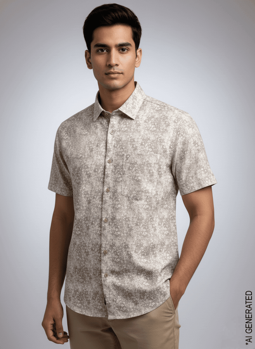 Half Sleeve Beige print