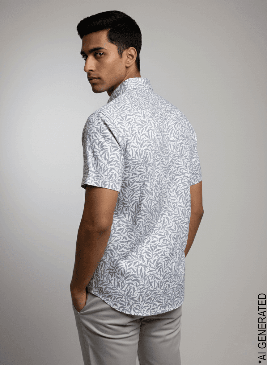 Half Sleeve White grey print