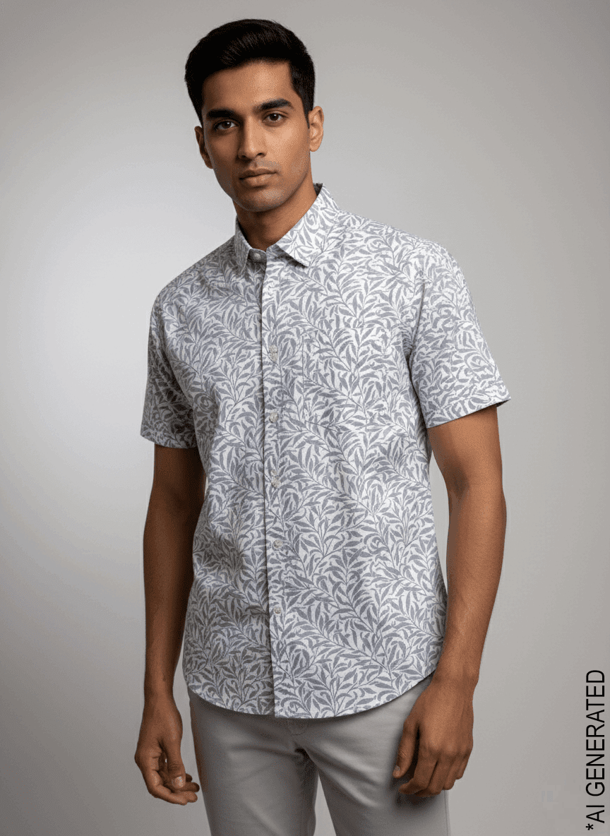 Half Sleeve White grey print