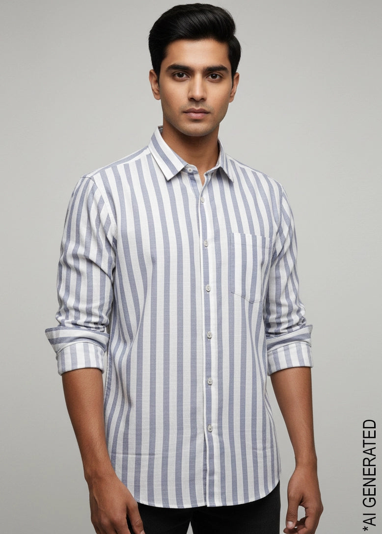 Full Sleeve White Grey Lining Shirt