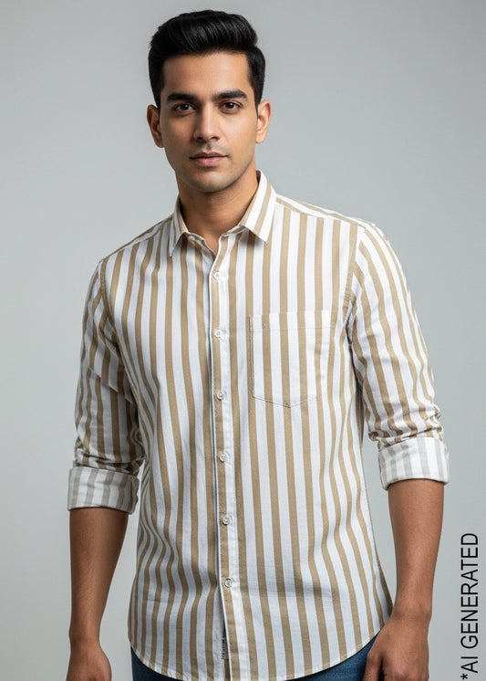 Full Sleeve White Brown Lining Shirt