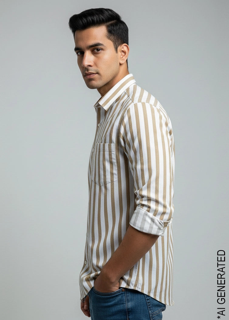 Full Sleeve White Brown Lining Shirt