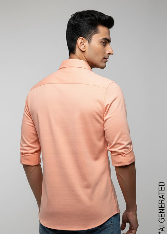 Peach Knitted Full Sleeve Shirt