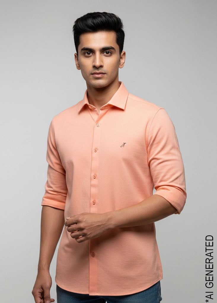 Peach Knitted Full Sleeve Shirt