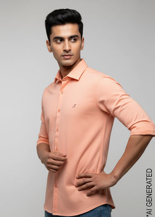 Peach Knitted Full Sleeve Shirt