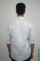 Full Sleeve White blue print Shirt