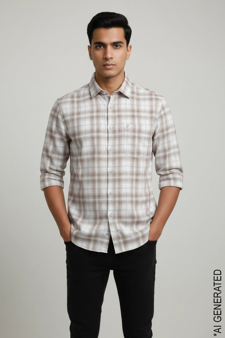 Full Sleeve Beige Check