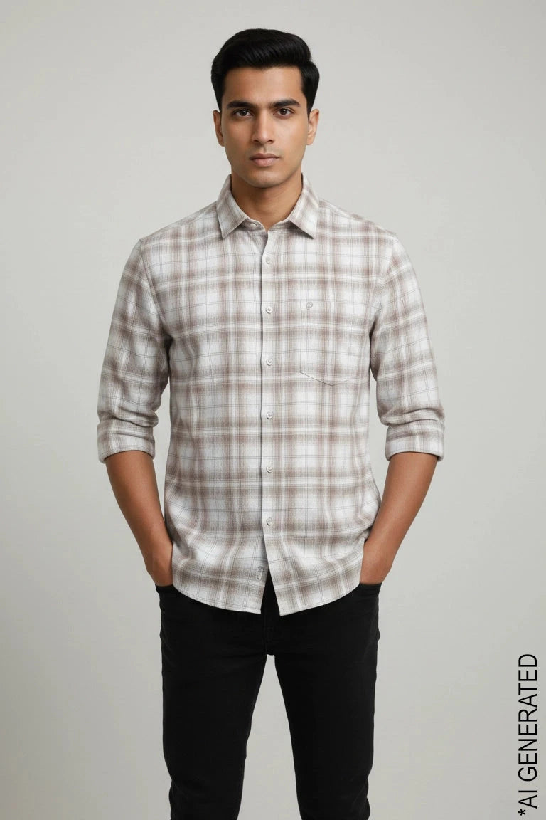 Full Sleeve Beige Check