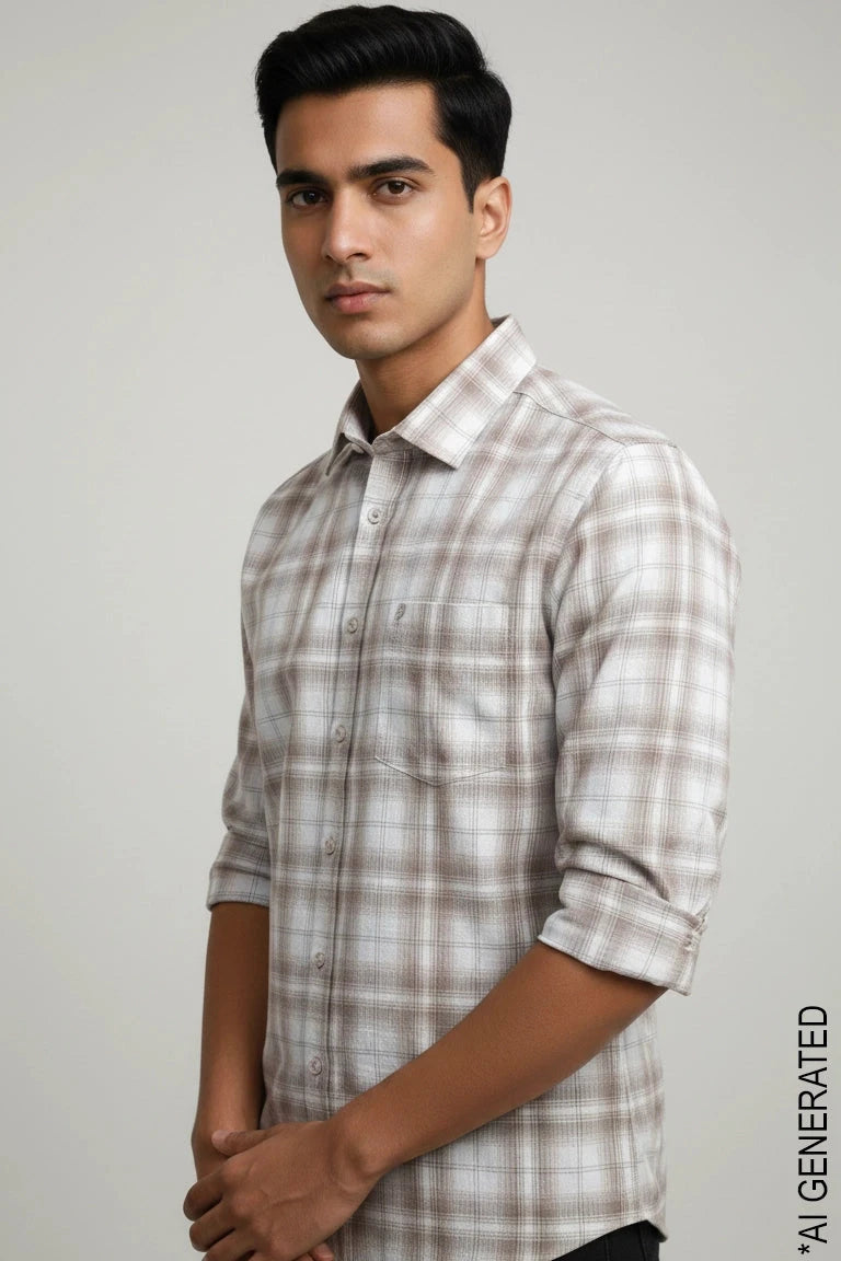 Full Sleeve Beige Check