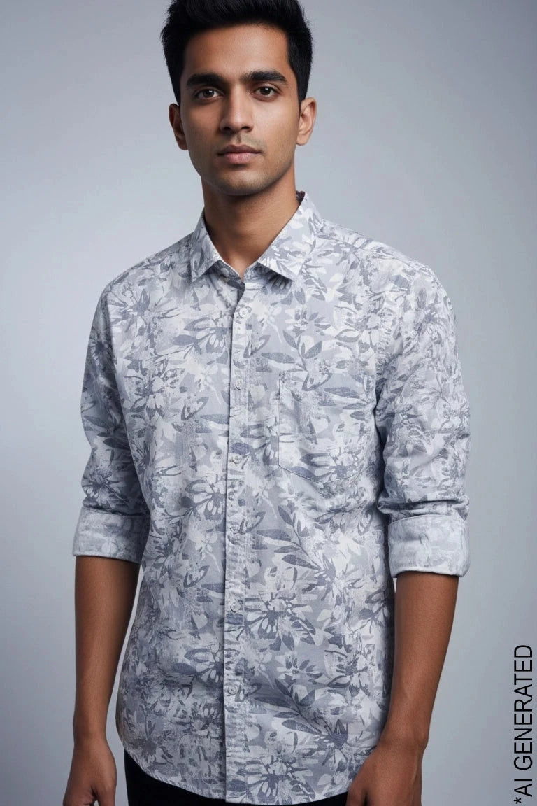 Full Sleeve Grey Print Shirt