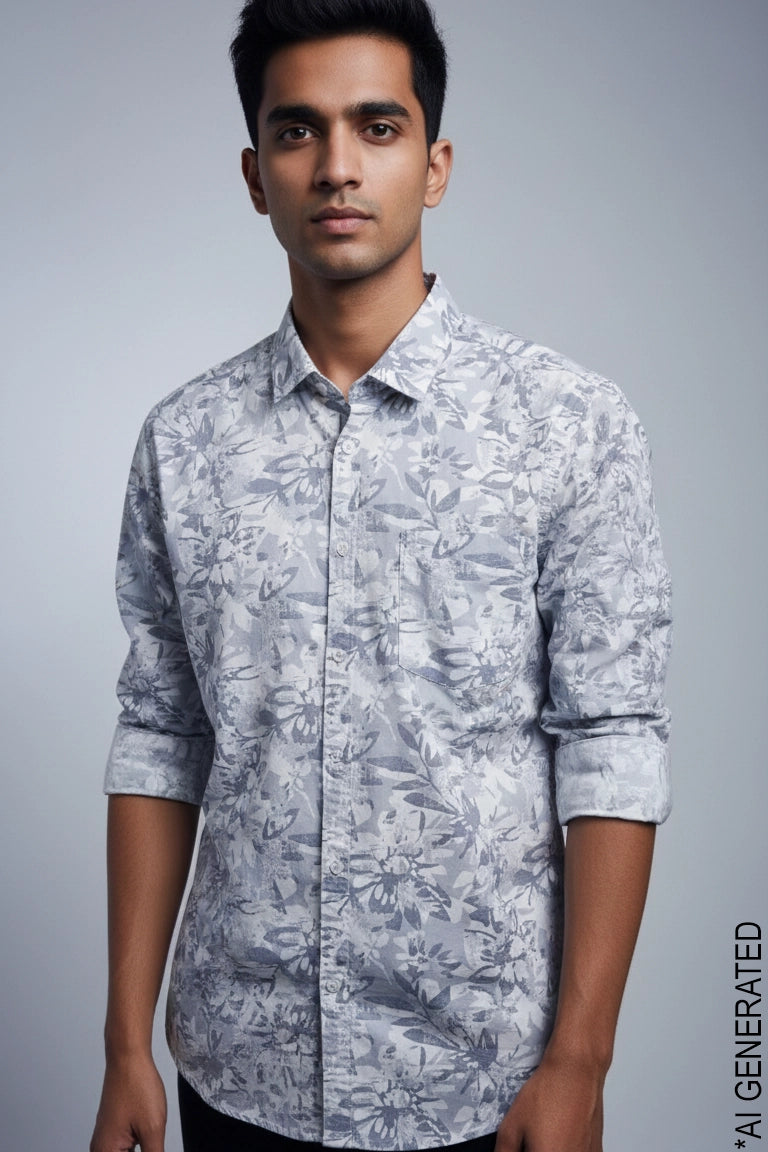 Full Sleeve Grey Print Shirt