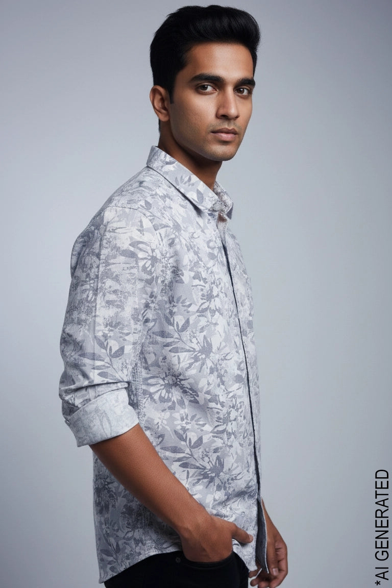 Full Sleeve Grey Print Shirt