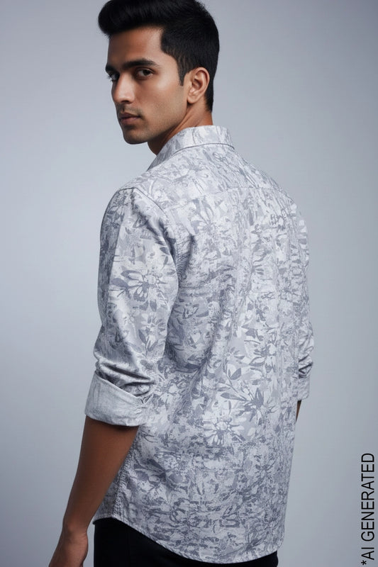 Full Sleeve Grey Print Shirt