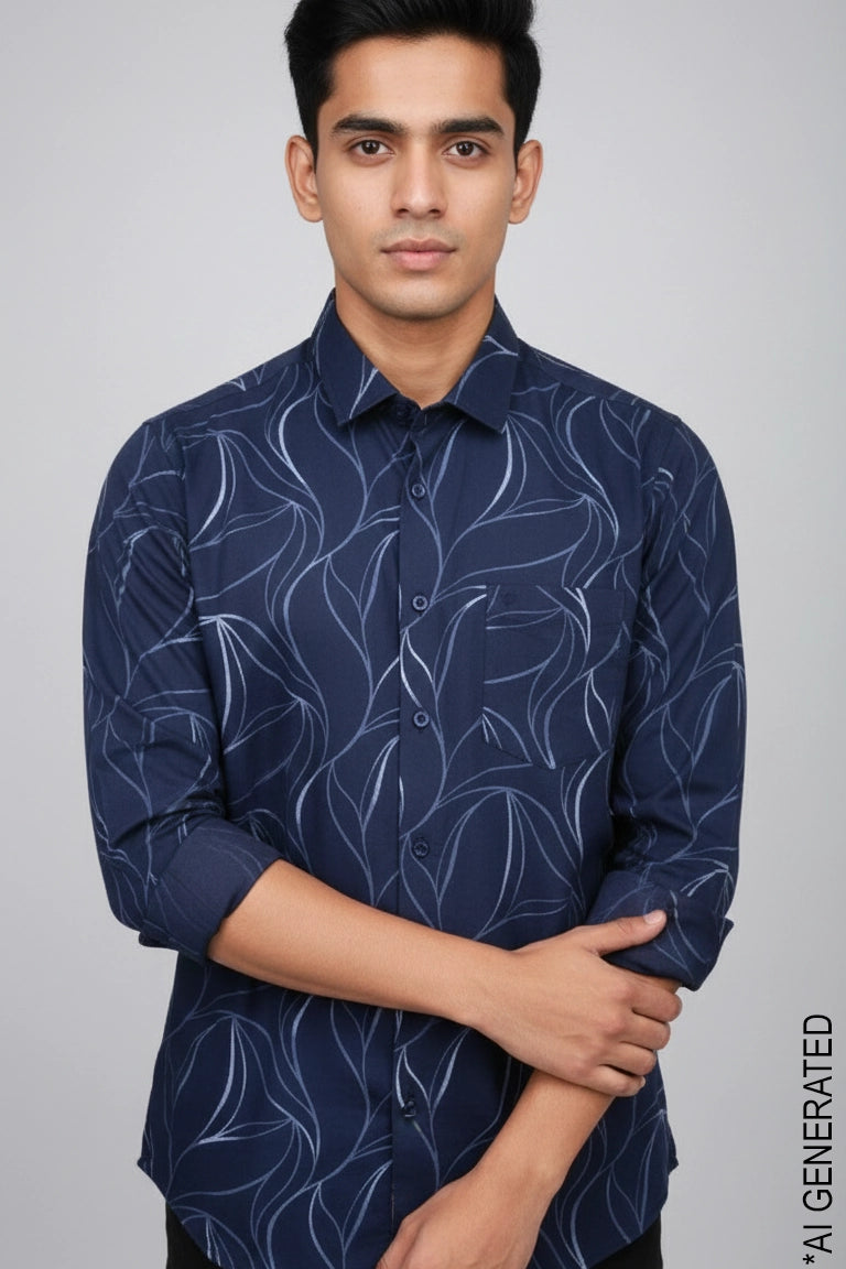 Full Sleeve Navy Print Shirt