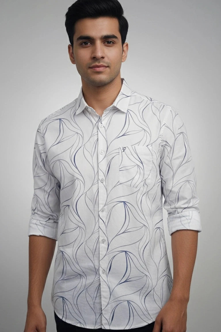 Full Sleeve White Print Shirt