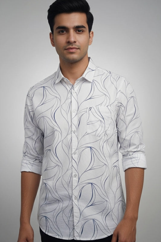 Full Sleeve White Print Shirt