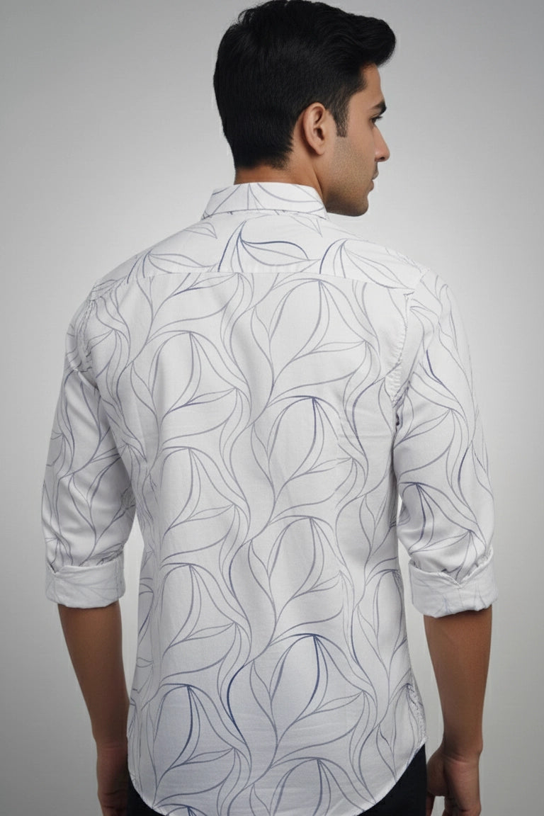 Full Sleeve White Print Shirt