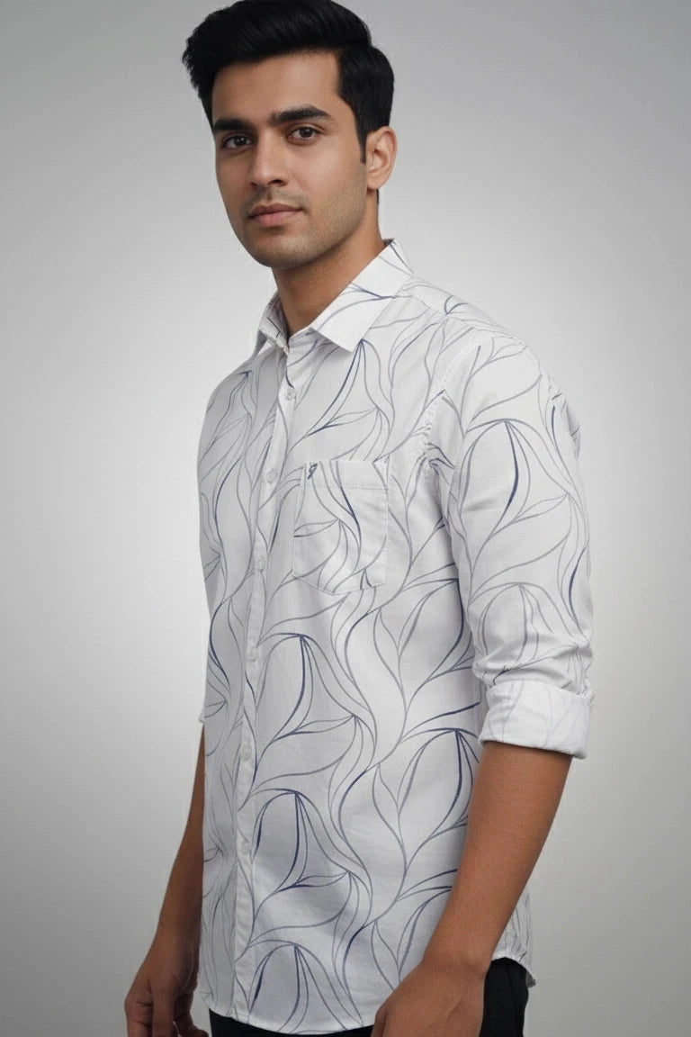 Full Sleeve White Print Shirt