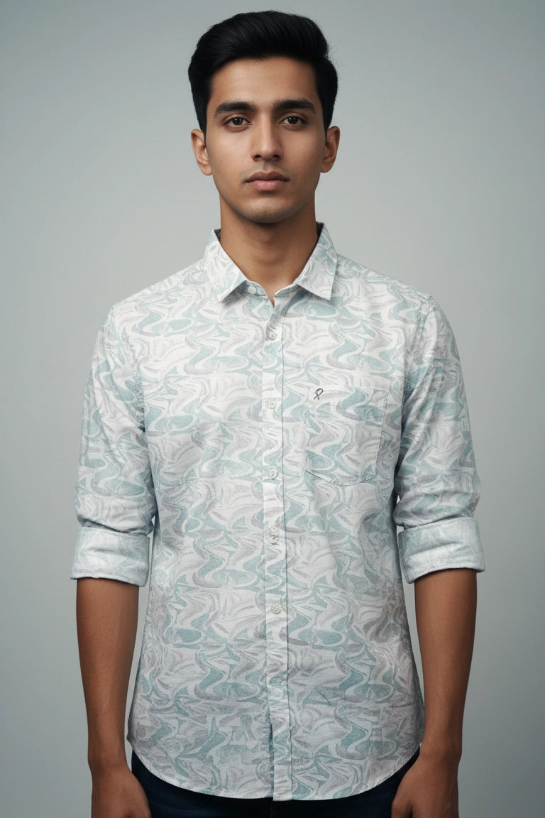 Full Sleeve White green print Shirt
