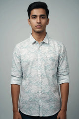 Full Sleeve White green print Shirt