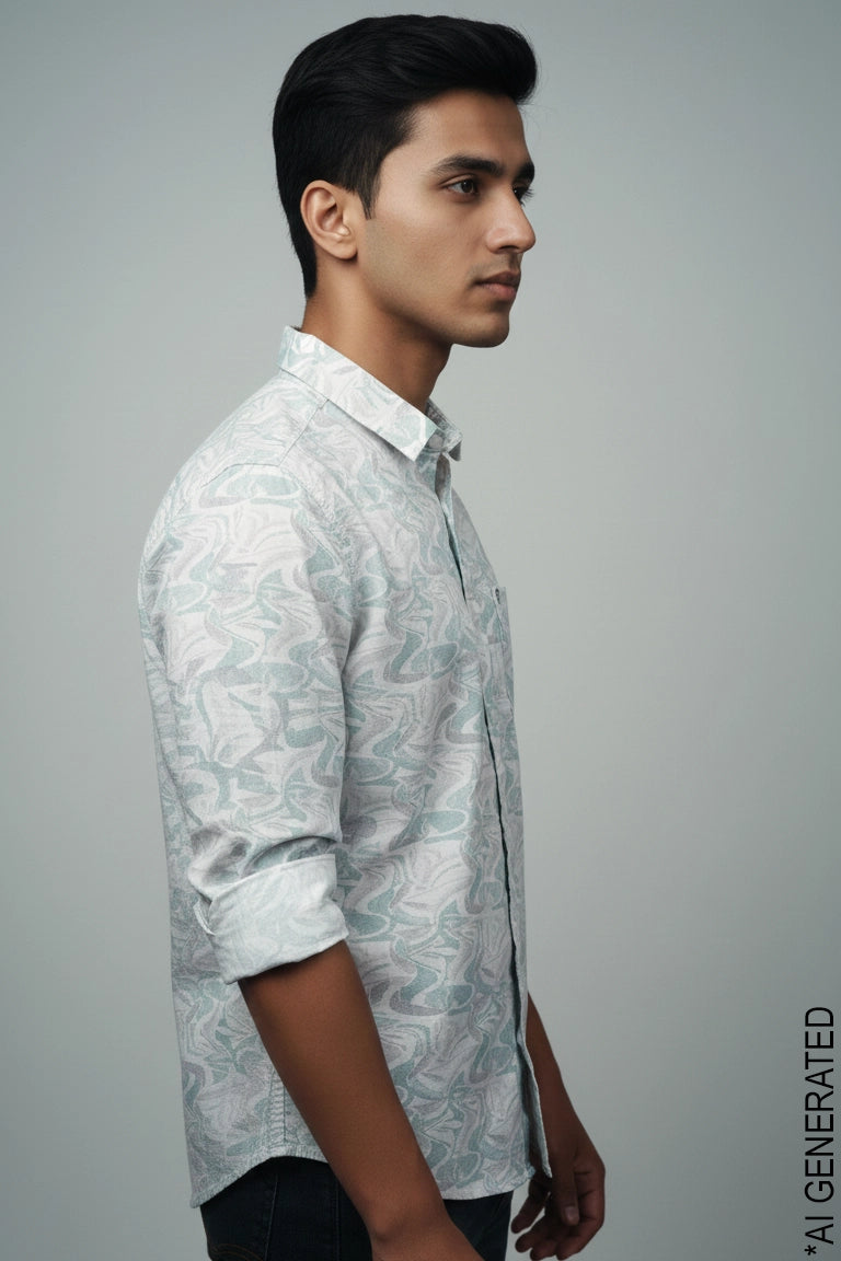 Full Sleeve White green print Shirt