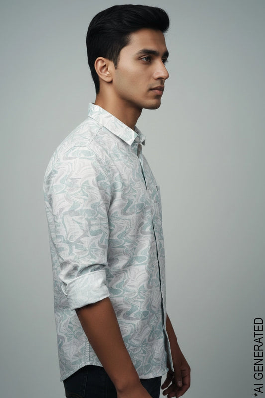 Full Sleeve White green print Shirt