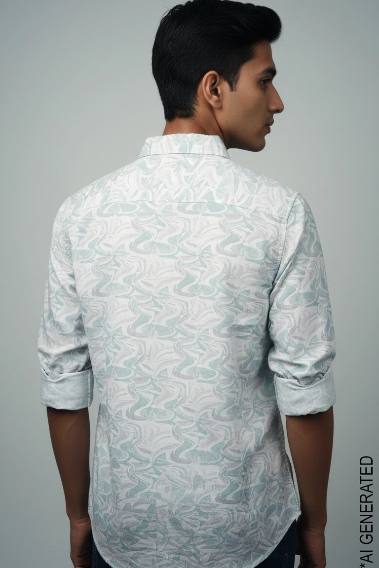 Full Sleeve White green print Shirt