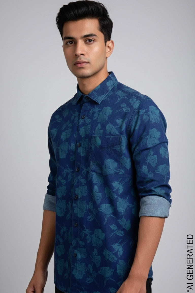 Full Sleeve Denim print Shirt