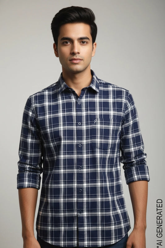 Full Sleeve Navy Check Shirt