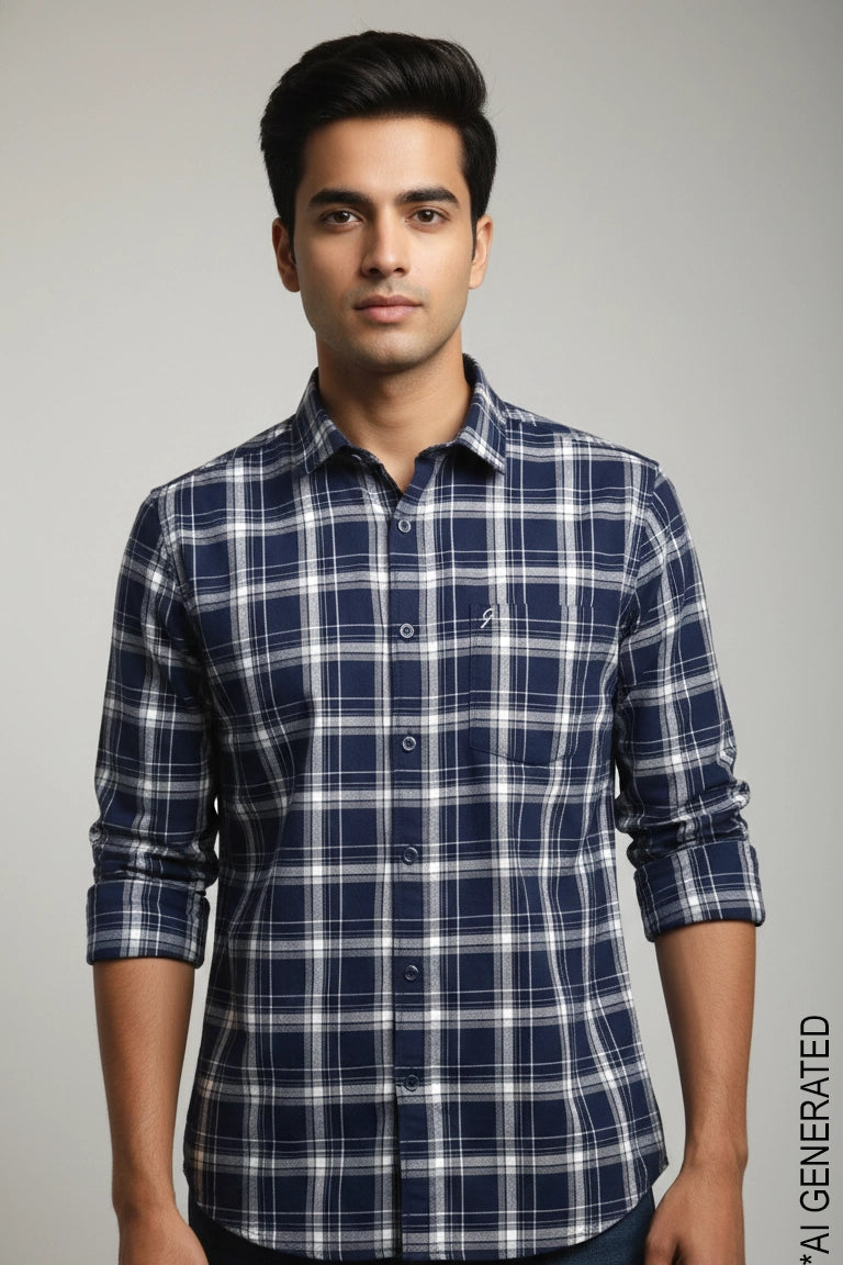 Full Sleeve Navy Check Shirt
